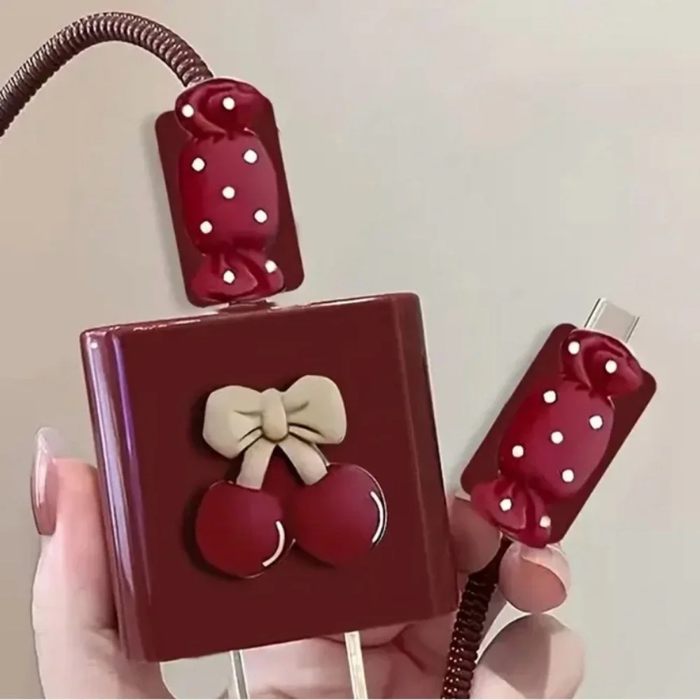 2 Pc burgundy cherry candy protective cover charger NWOT